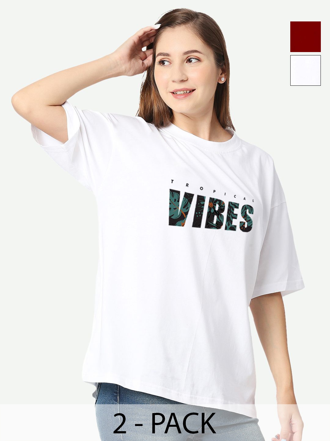 

STATUS MANTRA Women Typography Printed Extended Sleeves T-shirt Pack Of 2, Multi
