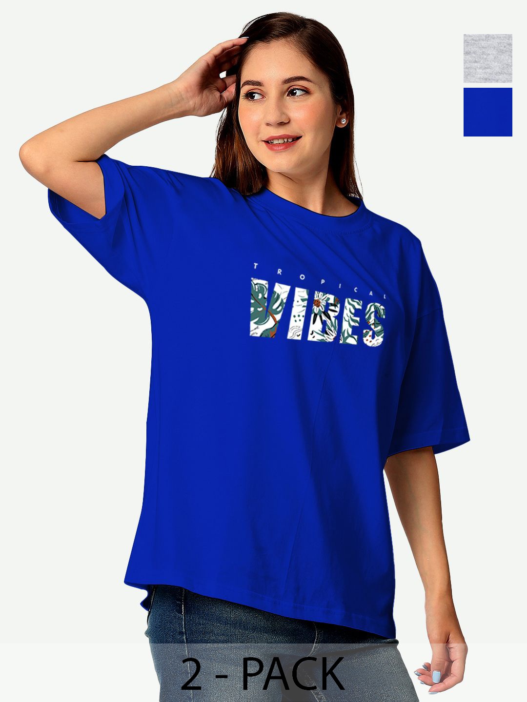 

STATUS MANTRA Women Typography Printed Extended Sleeves Applique T-shirt Pack Of 2, Multi