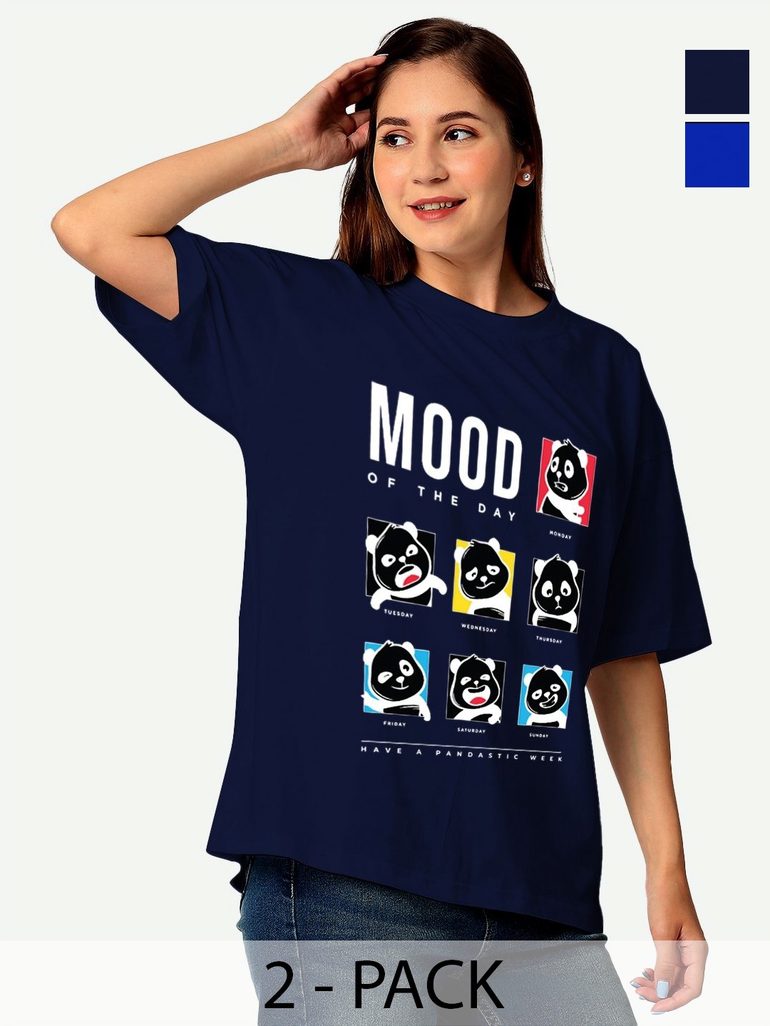 

STATUS MANTRA Women Printed Extended Sleeves T-shirt Pack Of 2, Multi