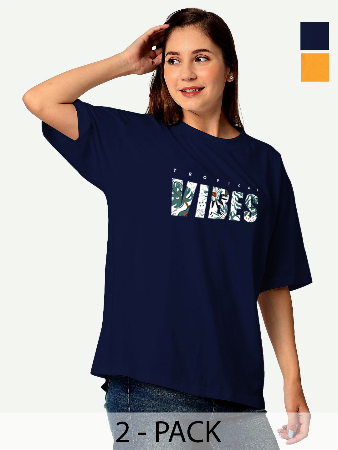 

STATUS MANTRA Women 2 Printed V-Neck Applique T-shirt, Multi