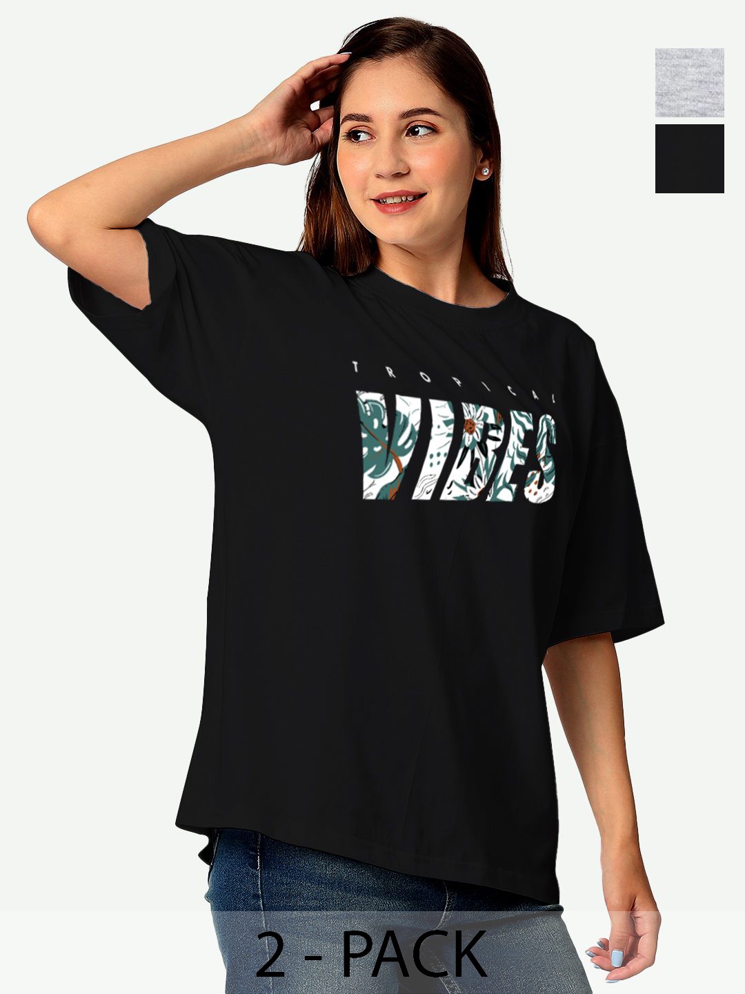 

STATUS MANTRA Women 2 V-Neck Applique T-shirt, Multi