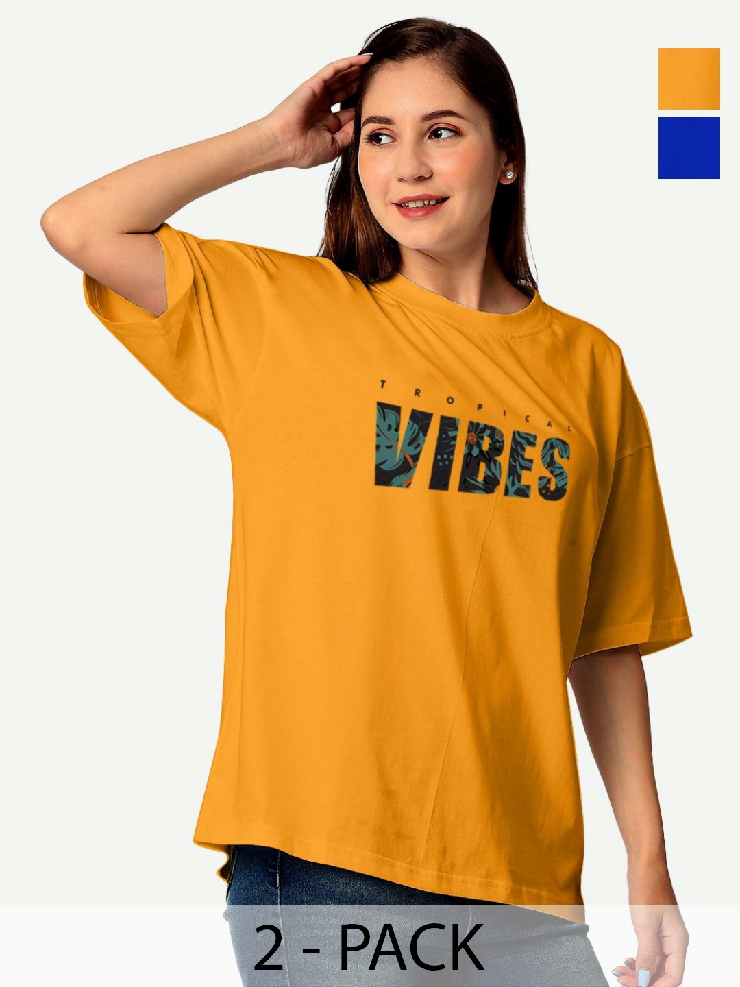 

STATUS MANTRA Women Round Neck Extended Sleeves T-shirt Pack Of 2, Multi