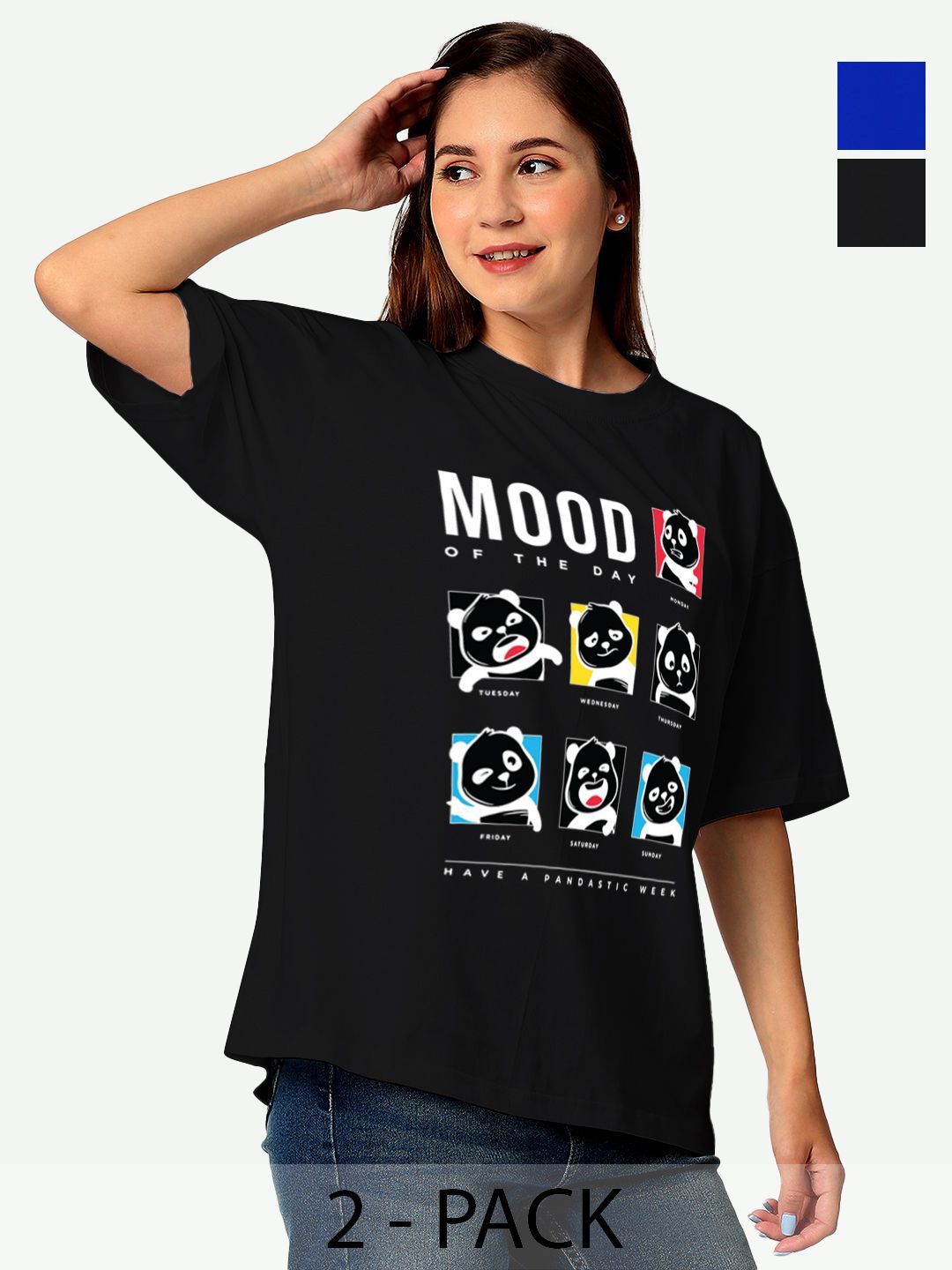 

STATUS MANTRA Women Typography Extended Sleeves Pockets T-shirt Pack Of 2, Multi