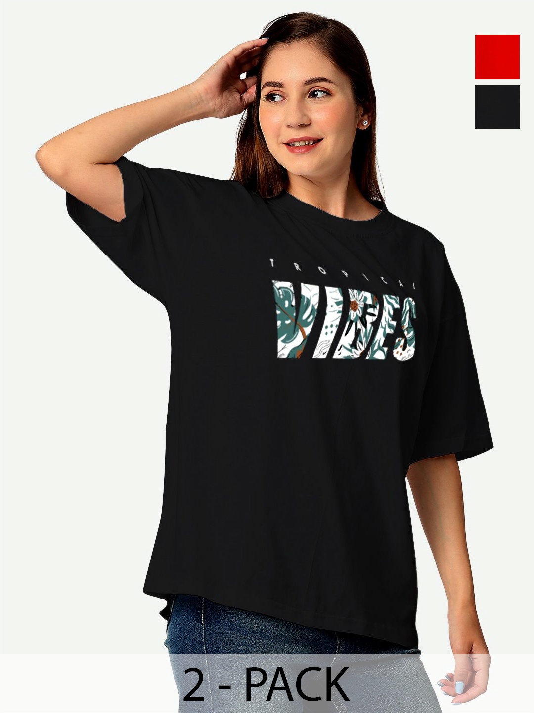 

STATUS MANTRA Women Typography Extended Sleeves T-shirt Pack Of 2, Multi