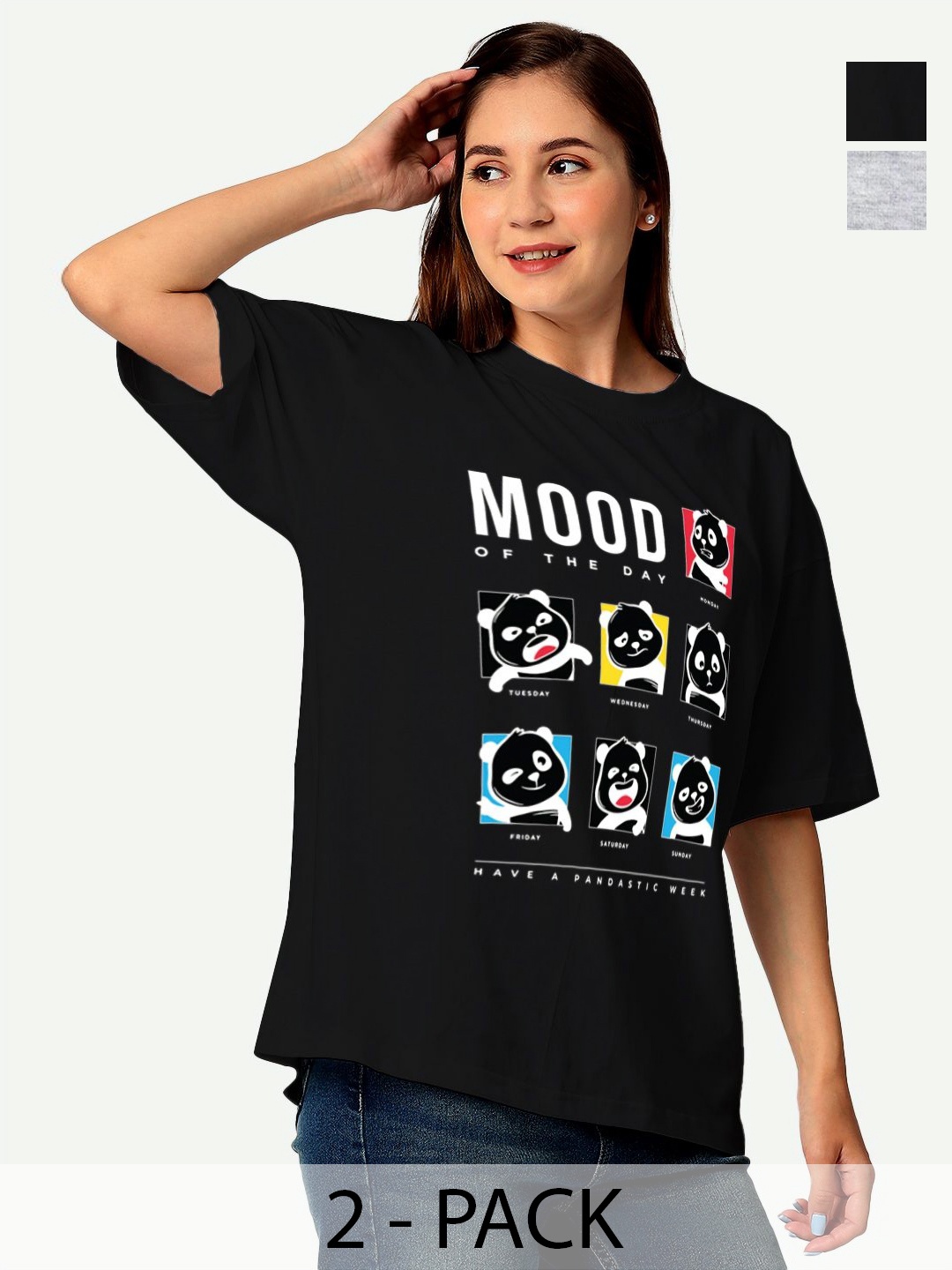 

STATUS MANTRA Women 2 Printed Extended Sleeves Applique T-shirt, Multi