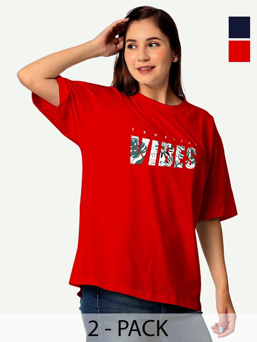 

STATUS MANTRA Women Typography Printed Extended Sleeves T-shirt Pack Of 2, Multi