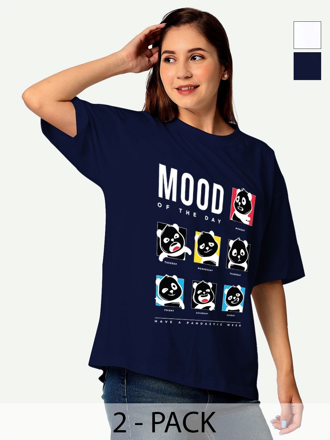 

STATUS MANTRA Women Typography Extended Sleeves Pockets T-shirt Pack Of 2, Multi