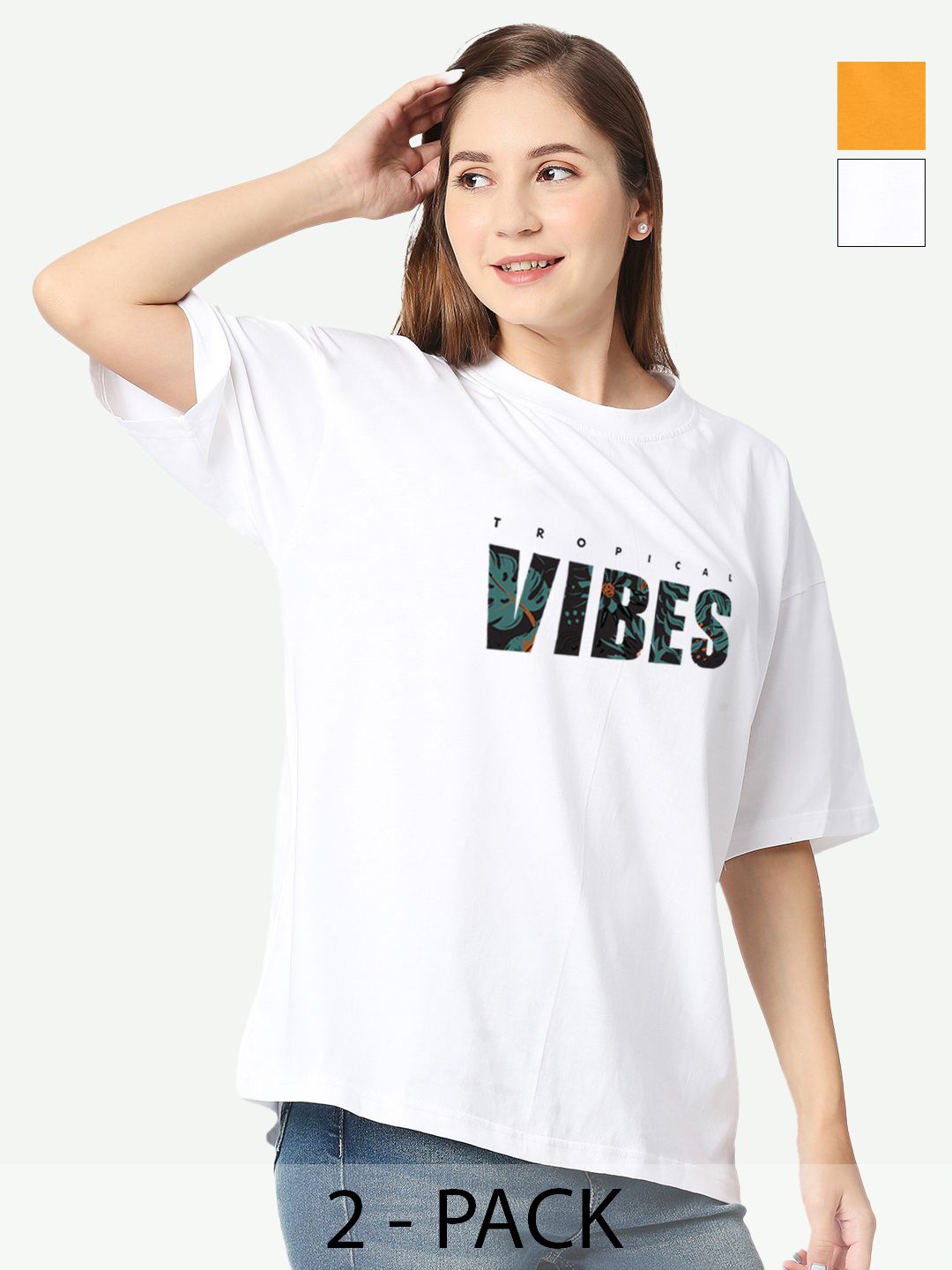 

STATUS MANTRA Women Typography Printed Extended Sleeves T-shirt Pack Of 2, Multi