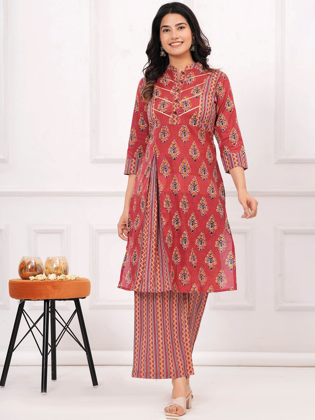 

UNBIND Printed Three Quarter Sleeve Tunic & Trouser Co-Ords, Red