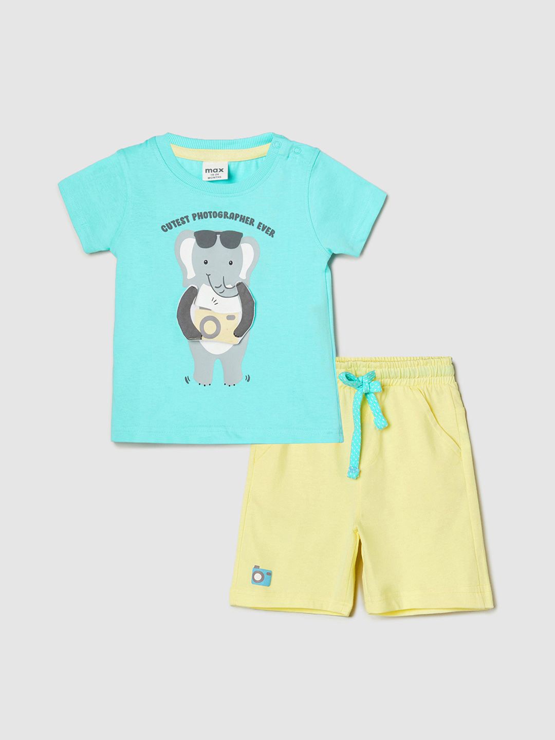 

max Boys Printed Pure Cotton T-shirt With Shorts, Blue