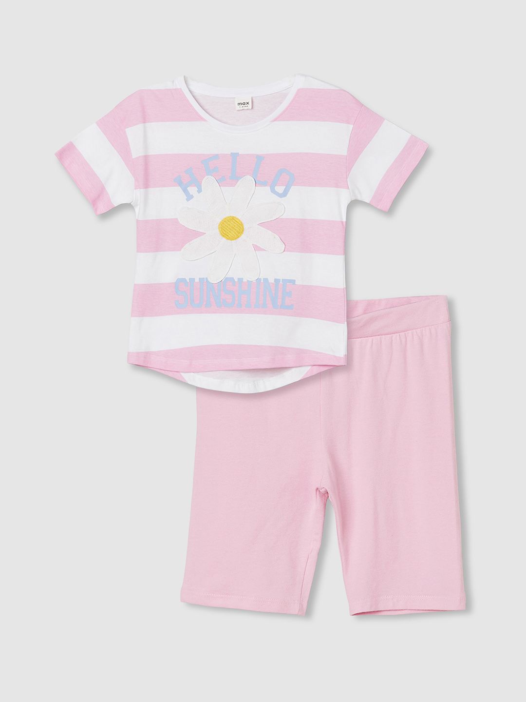 

max Girls Printed Pure Cotton T-shirt With Shorts, Pink