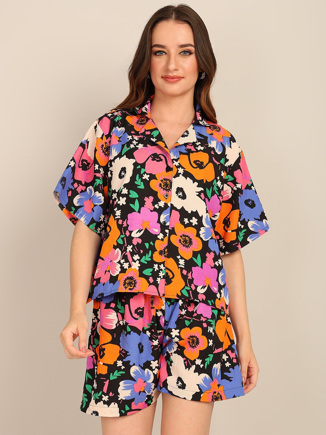 

Fashfun Floral Printed Shirt With Shorts, Blue