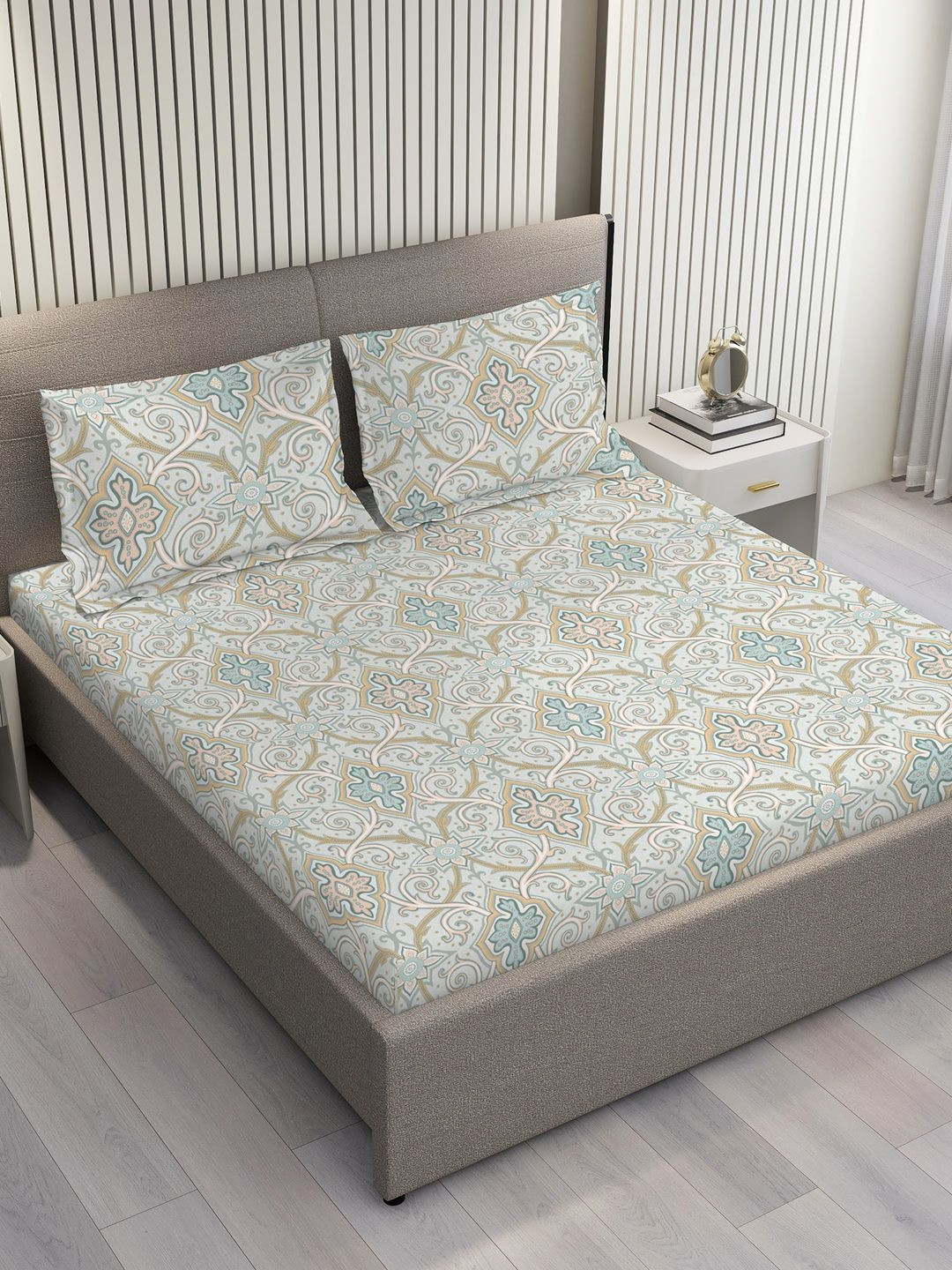 

Boutique Living India Grey & Beige Ethnic Motifs 220 TC King Bedsheet with 2 Pillow Covers