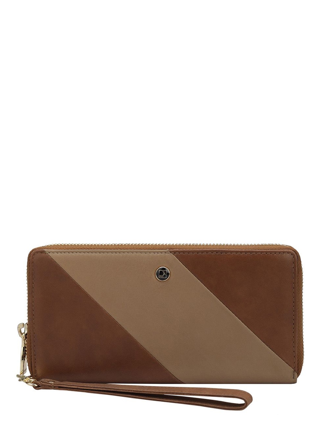 

Da Milano Women Colourblocked Leather Zip Around Wallet, Brown