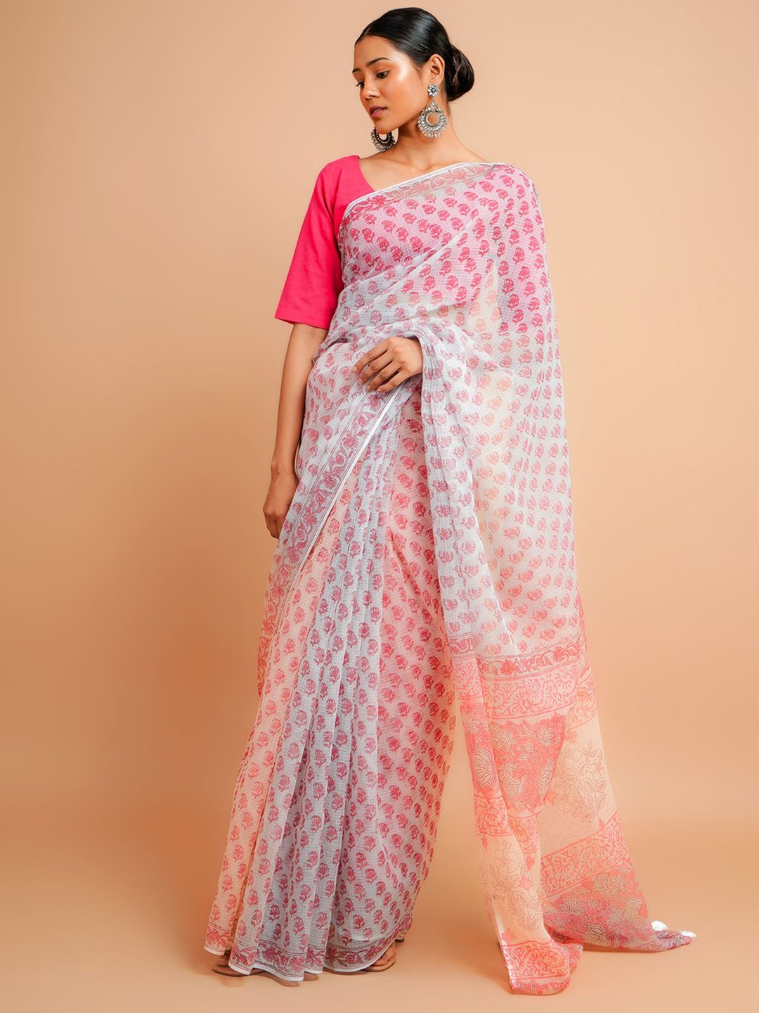 

Taavi Ethnic Motifs Printed Pure Cotton Saree With Blouse Piece, Beige
