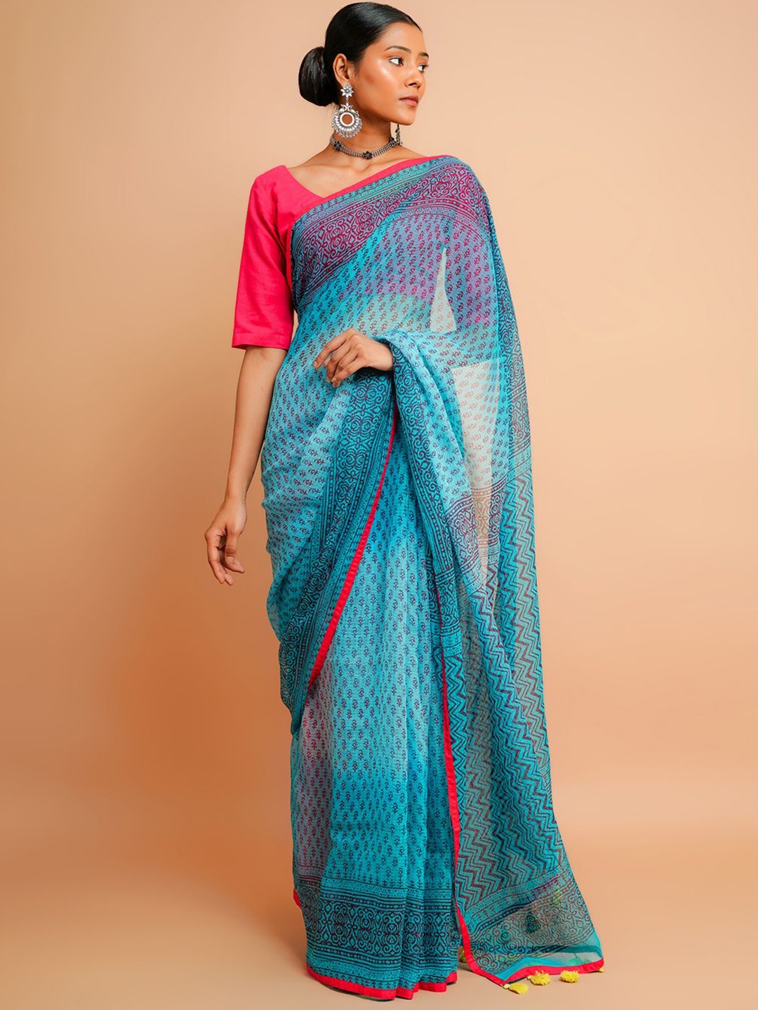 

Taavi Printed Pure Cotton Kota Saree With Blouse Piece, Blue