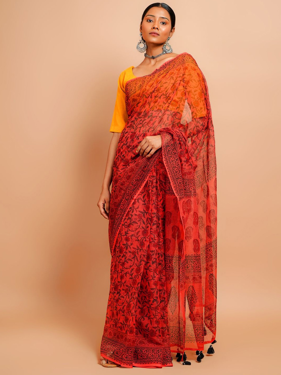 

Taavi Printed Pure Cotton Kota Saree With Blouse Piece, Red