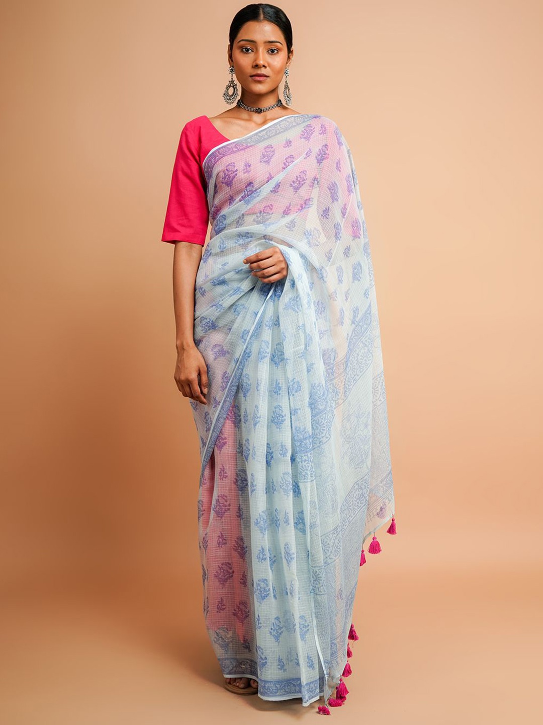 

Taavi Ethnic Motifs Printed Pure Cotton Kota Saree With Blouse Piece, Blue