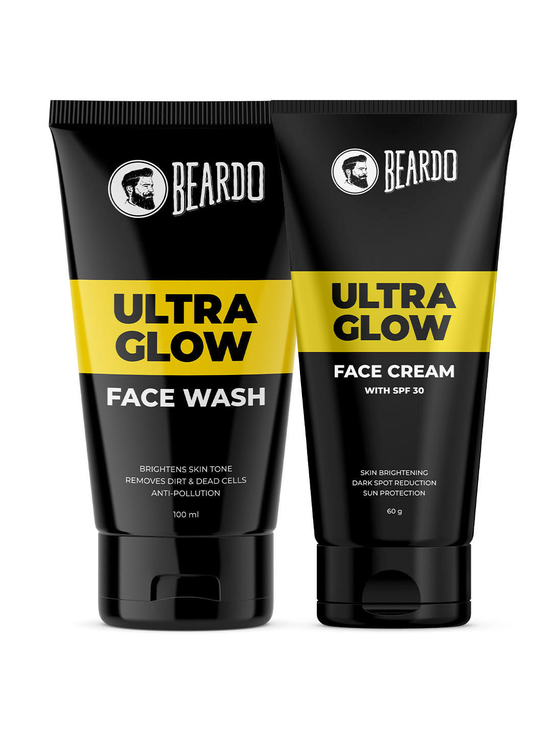 

BEARDO Men Ultra Glow Face Care Combo - Face Wash 100ml & SPF 30 Face Cream 60g, Black