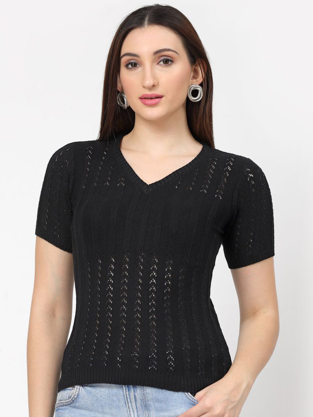 

Kalt Women Cotton Short Sleeves Top, Black