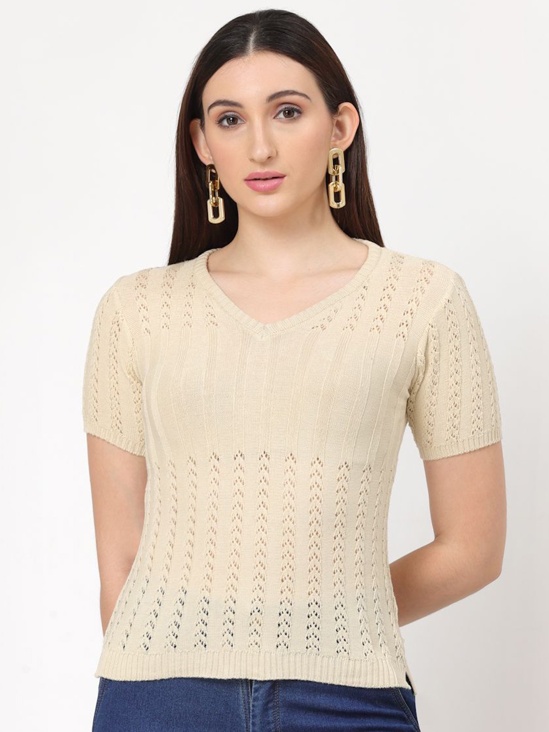 

Kalt Women Cotton Short Sleeves Top, Cream