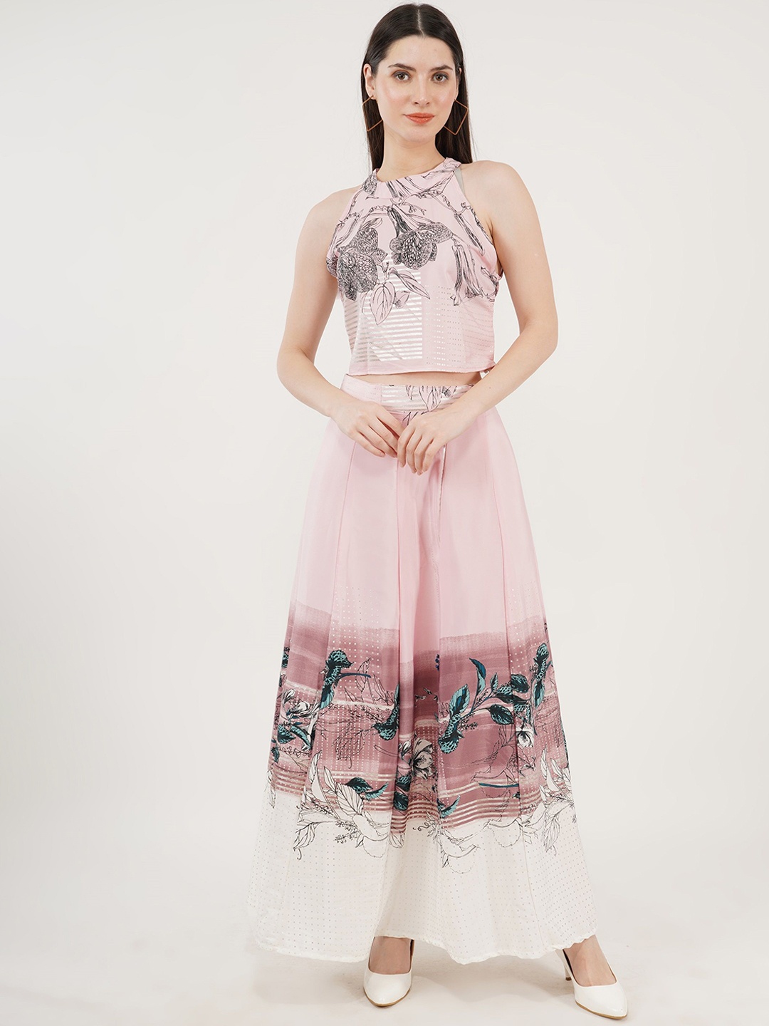 

Sonnesta Printed Sleeveless Top With Skirt, Pink