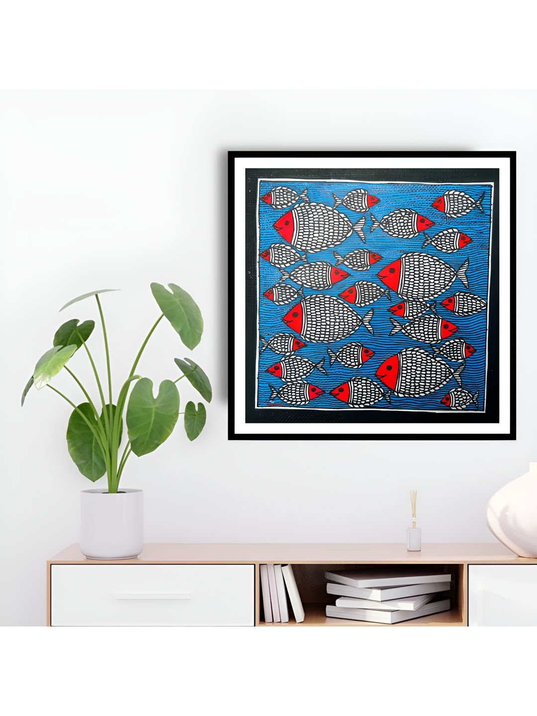 

ARTDARSHAN Blue & Red Fish Painting Wall Art