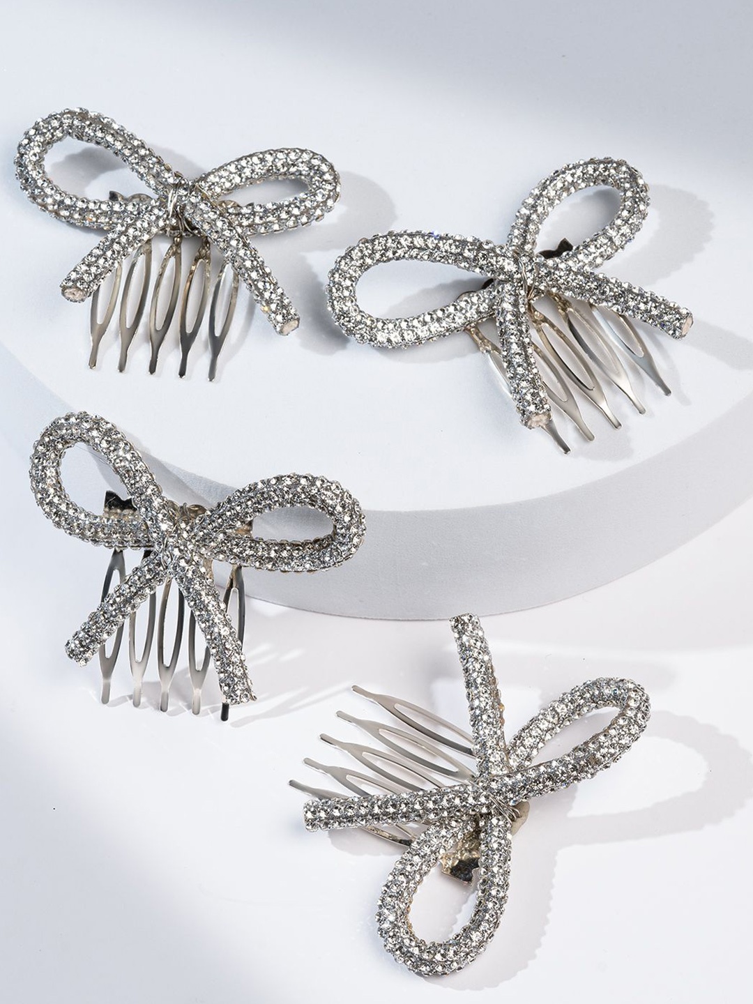 

HAIR DRAMA CO. Women Set of 4 Embellished Comb Pin, Silver