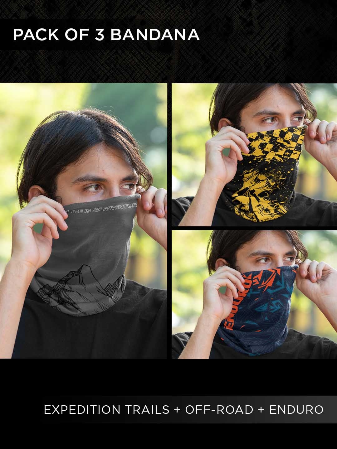 

WANDERLOOMS Pack of 3 Unisex Bandana Headband, Black