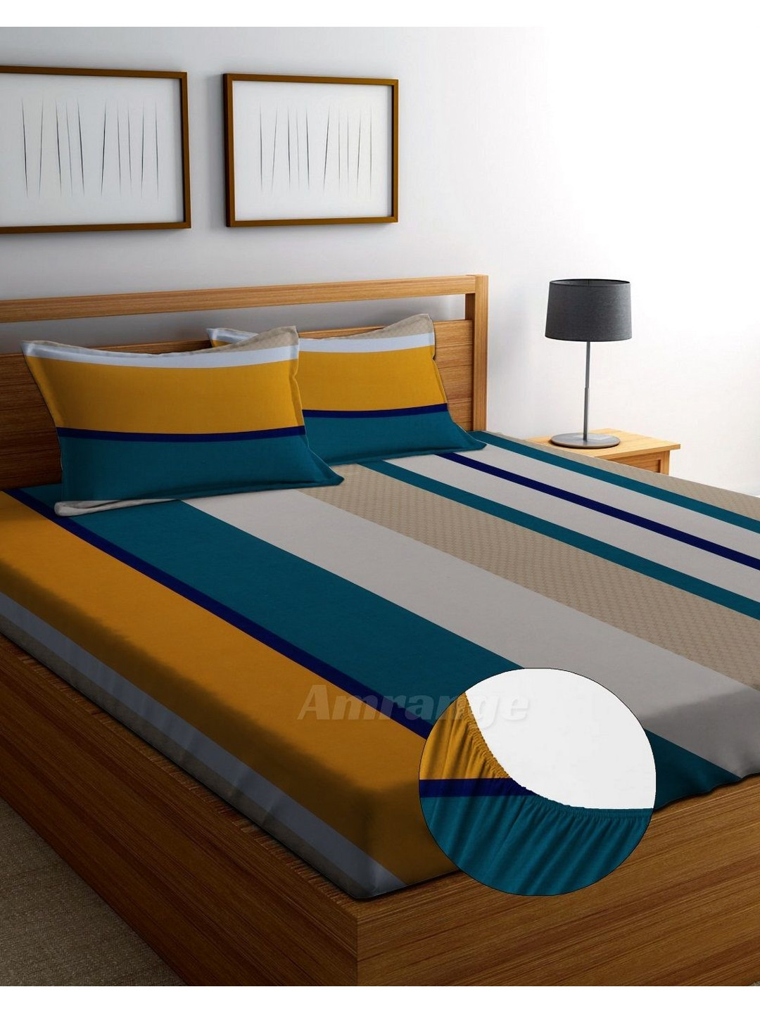 

AMRANGE Brown & Black Striped Fitted 250 TC King Bedsheet with 2 Pillow Covers