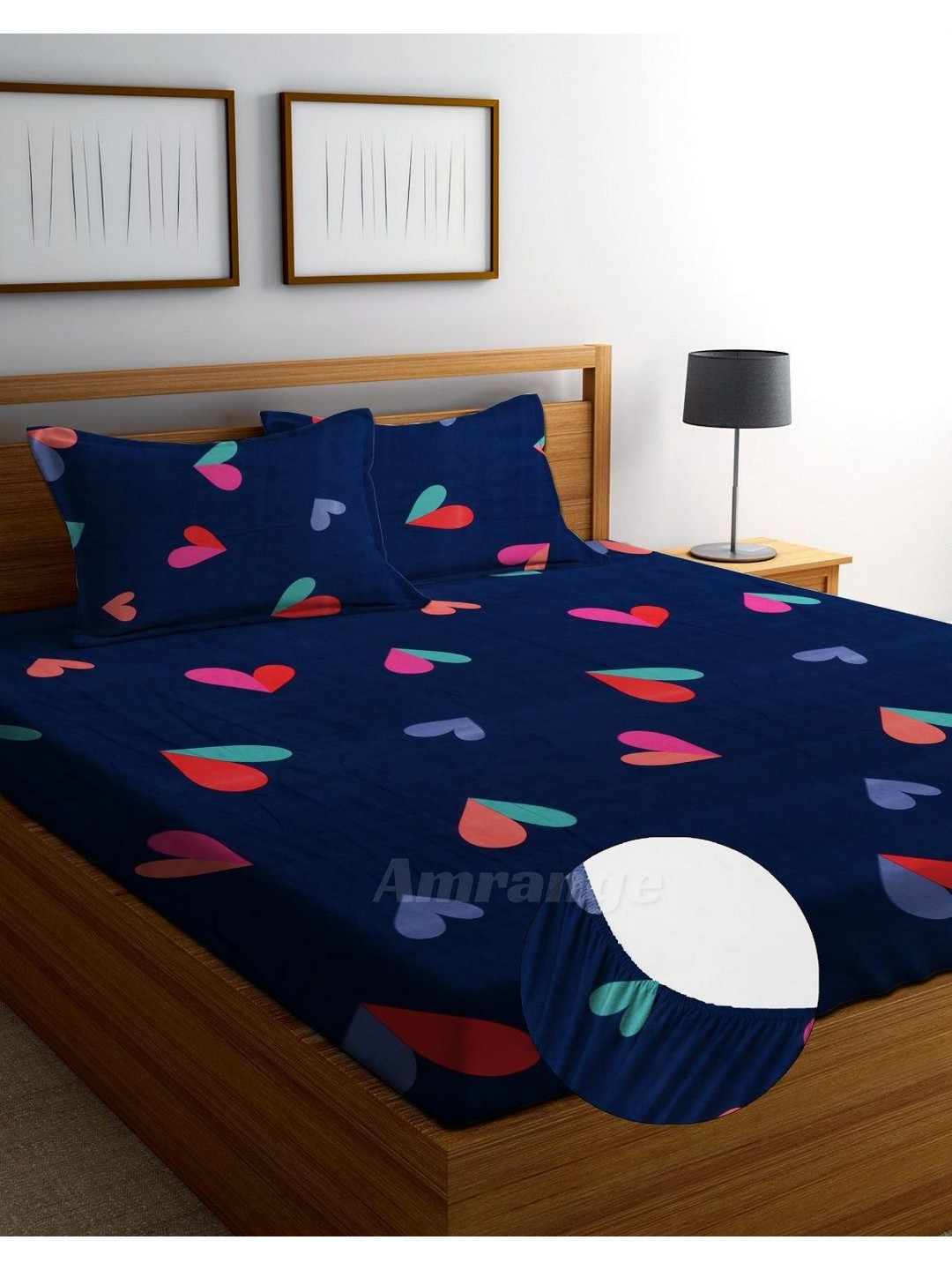 

AMRANGE Blue & Pink Geometric Fitted 250 TC King Bedsheet with 2 Pillow Covers