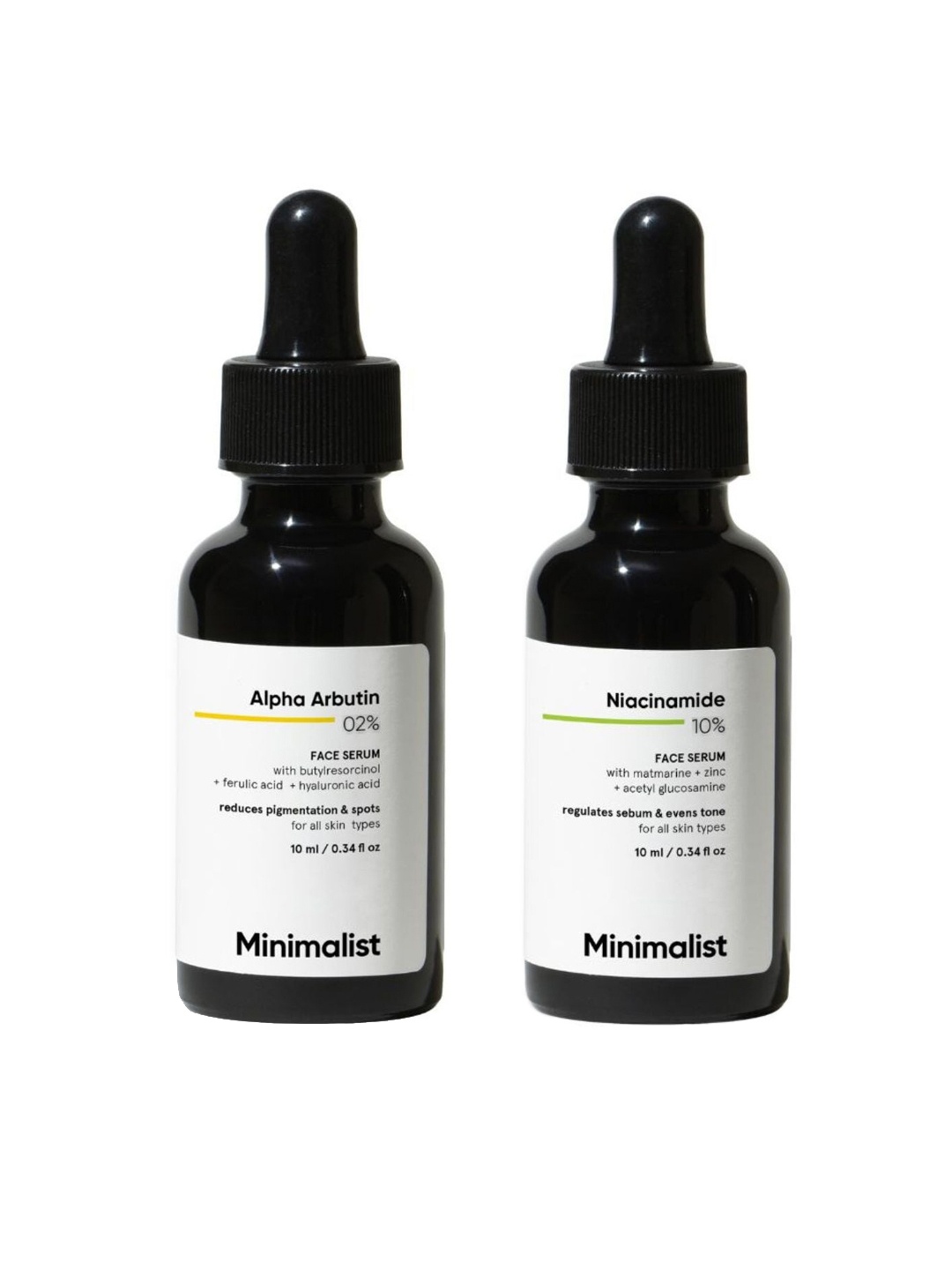 

Minimalist Set of Alpha Arbutin 02% & Niacinamide 10% Face Serum - 10 ml each, White