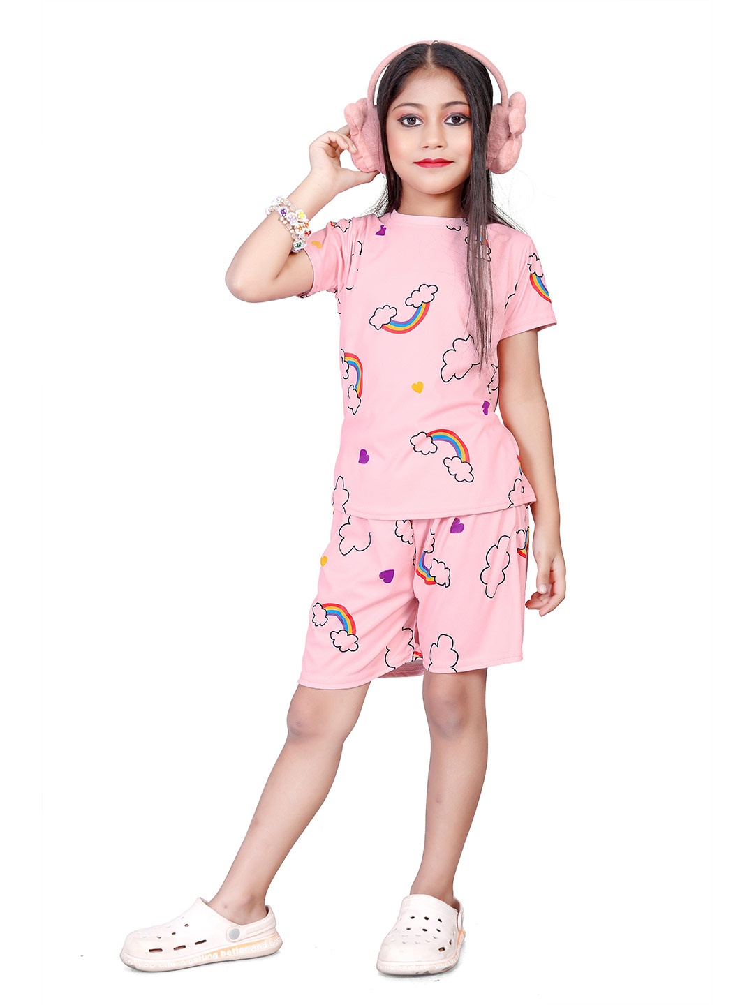 

4JSTAR Girls Printed T-Shirt & Shorts Clothing Set, Pink