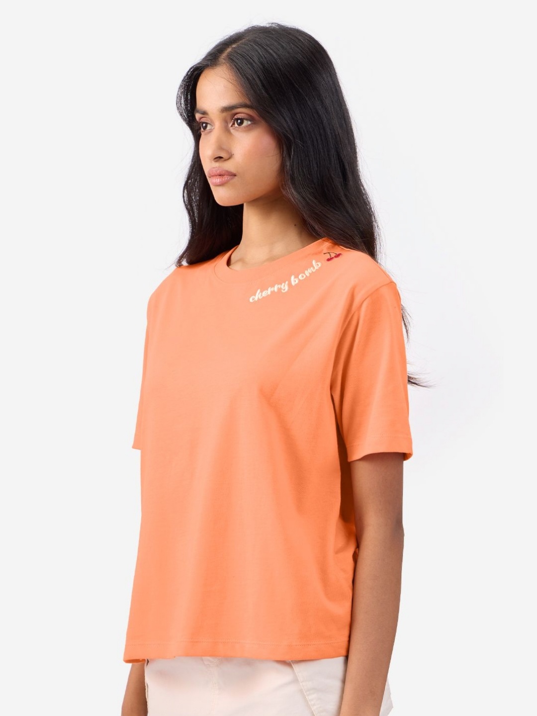 

The Souled Store Women Round Neck Cotton Relaxed Fit T-Shirt, Orange