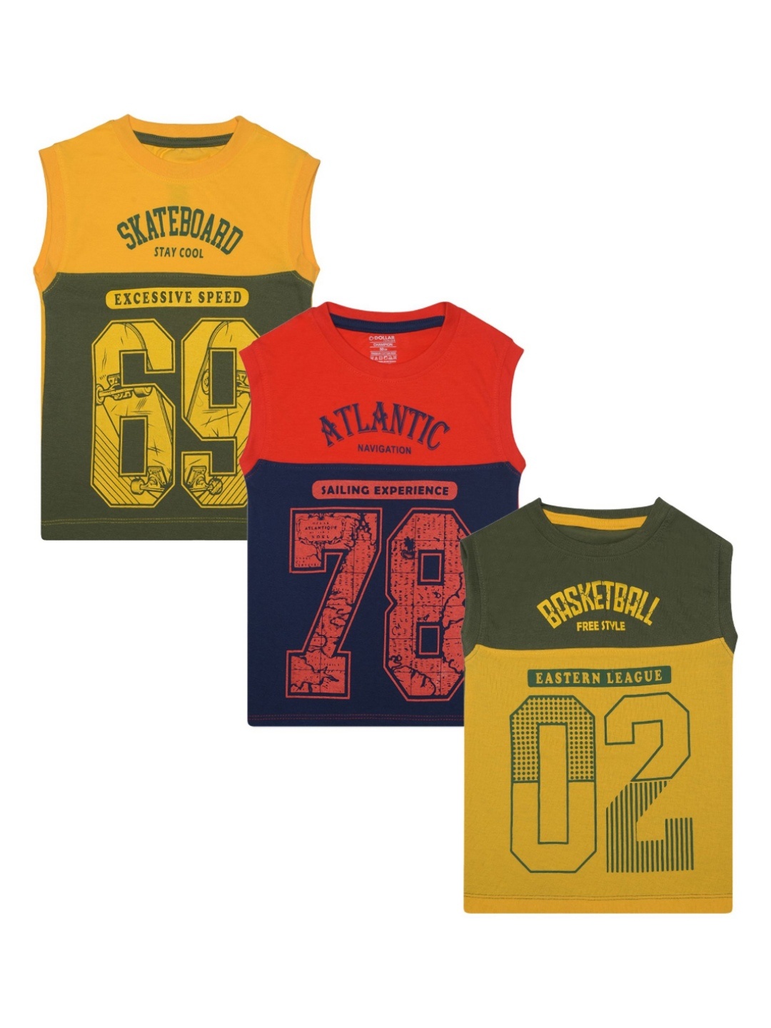 

Dollar Champion Kidswear Boys Pack Of 3 Graphic Printed Round Neck Cotton T-Shirt, Yellow