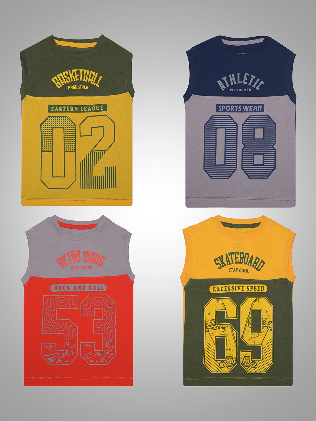 Dollar Champion Kidswear Boys Pack Of 4 Varsity Printed T-shirt, Yellow