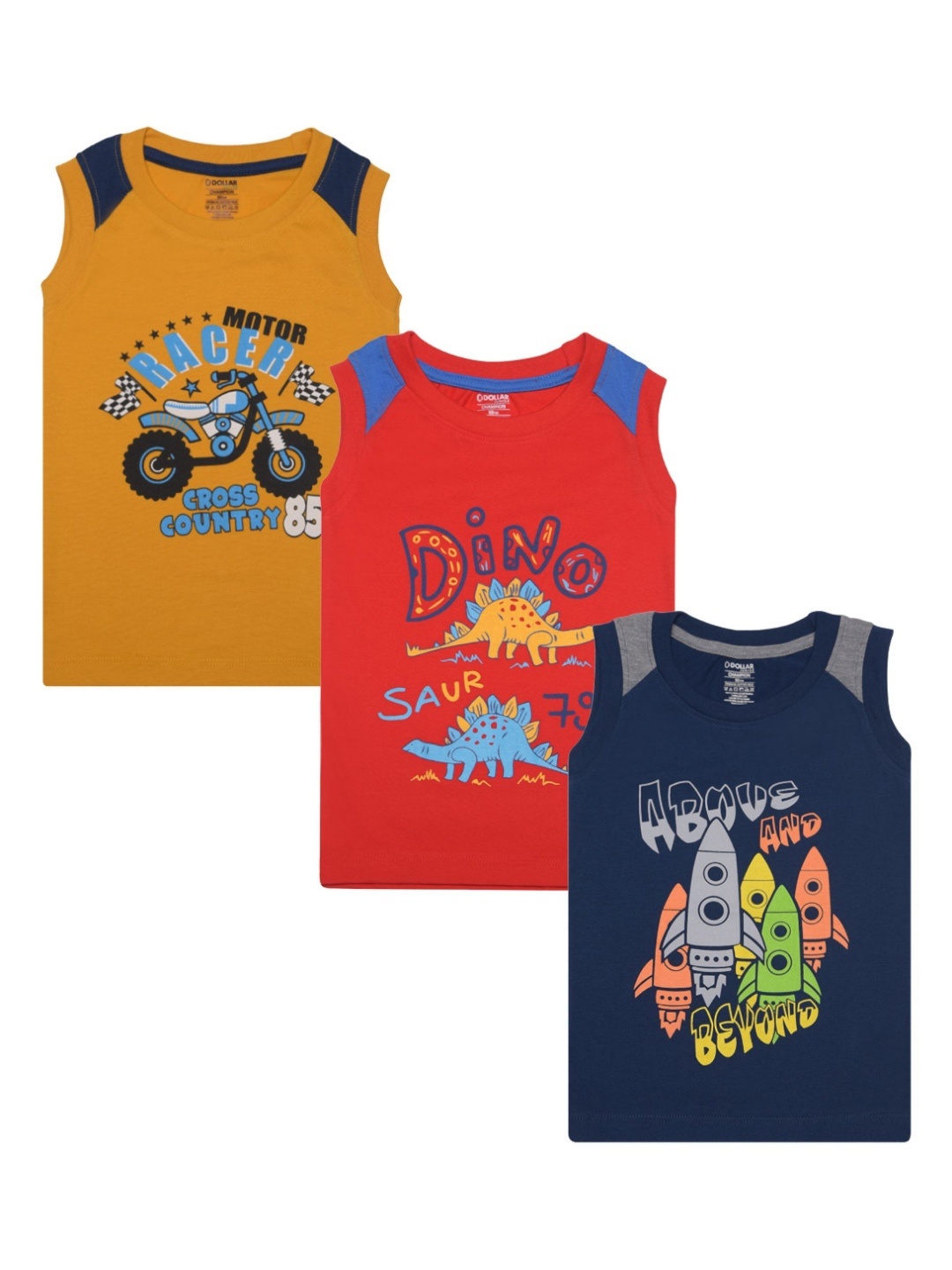 

Dollar Champion Kidswear Boys Pack Of 3 Typography Printed T-shirt, Yellow