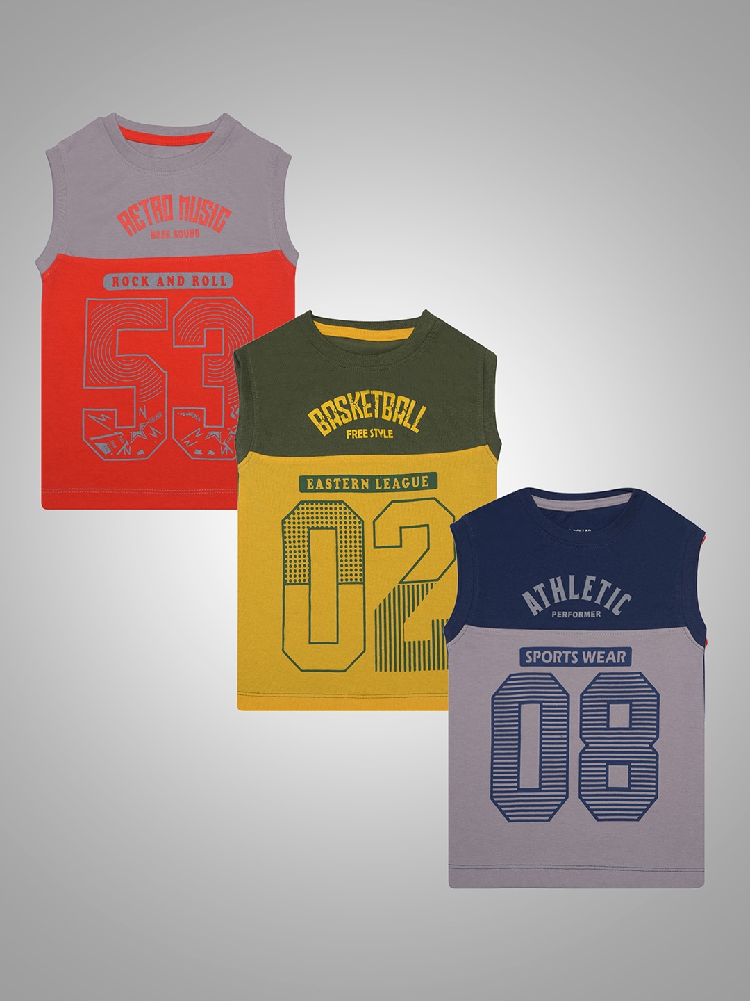 Dollar Champion Kidswear Boys Pack Of 3 Varsity Printed T-shirt, Assorted