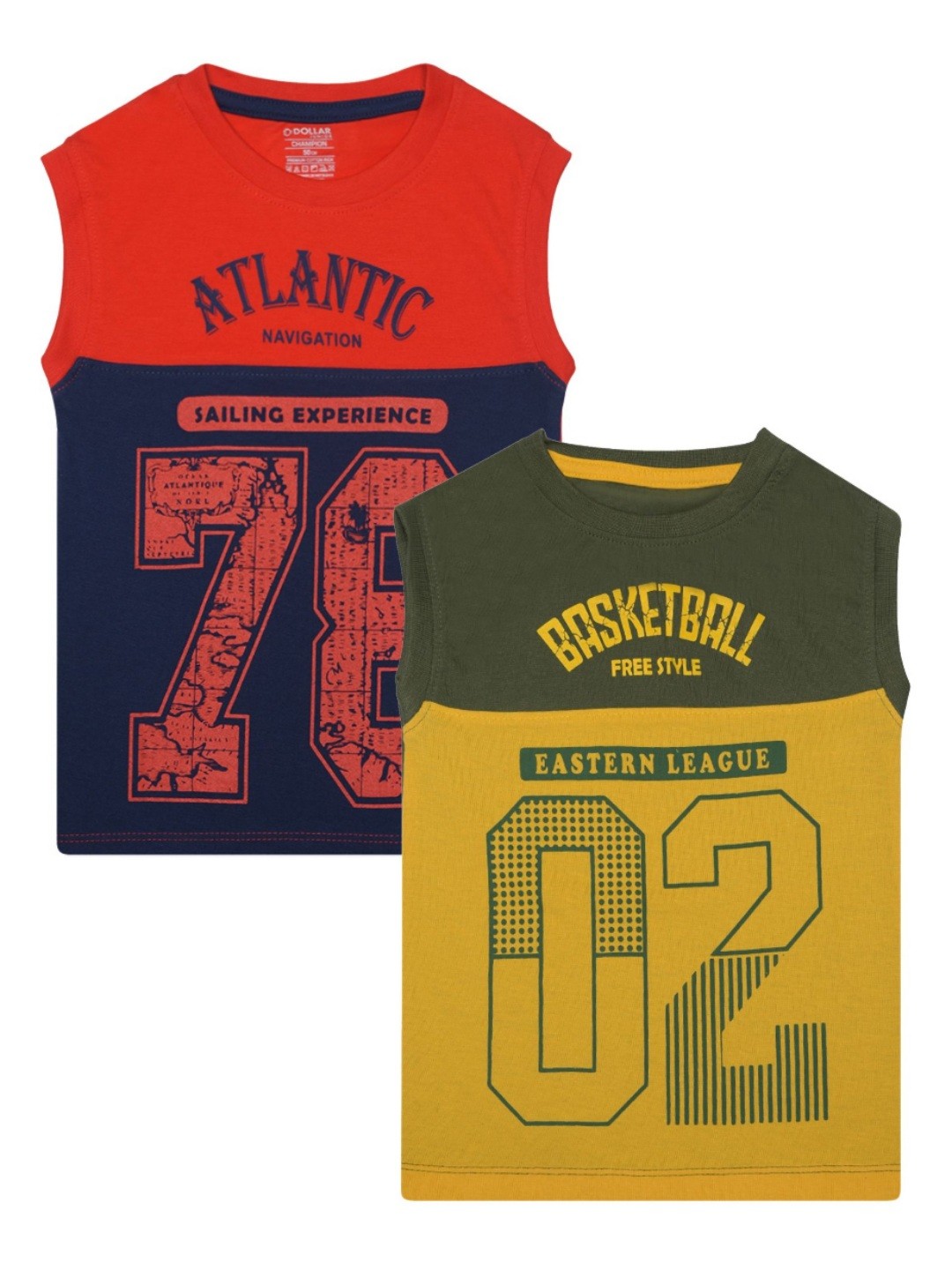 

Dollar Champion Kidswear Boys Pack Of 2 Graphic Printed Round Neck Cotton T-Shirt, Multi