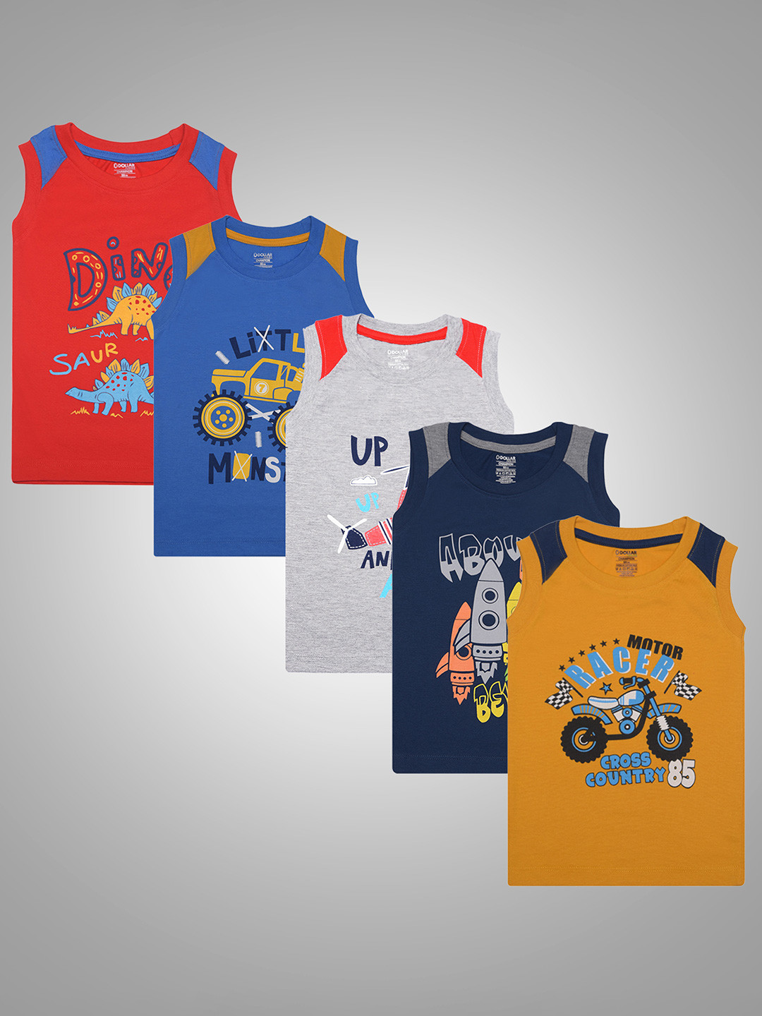 

Dollar Champion Kidswear Boys Pack Of 5 Printed T-shirt, Red