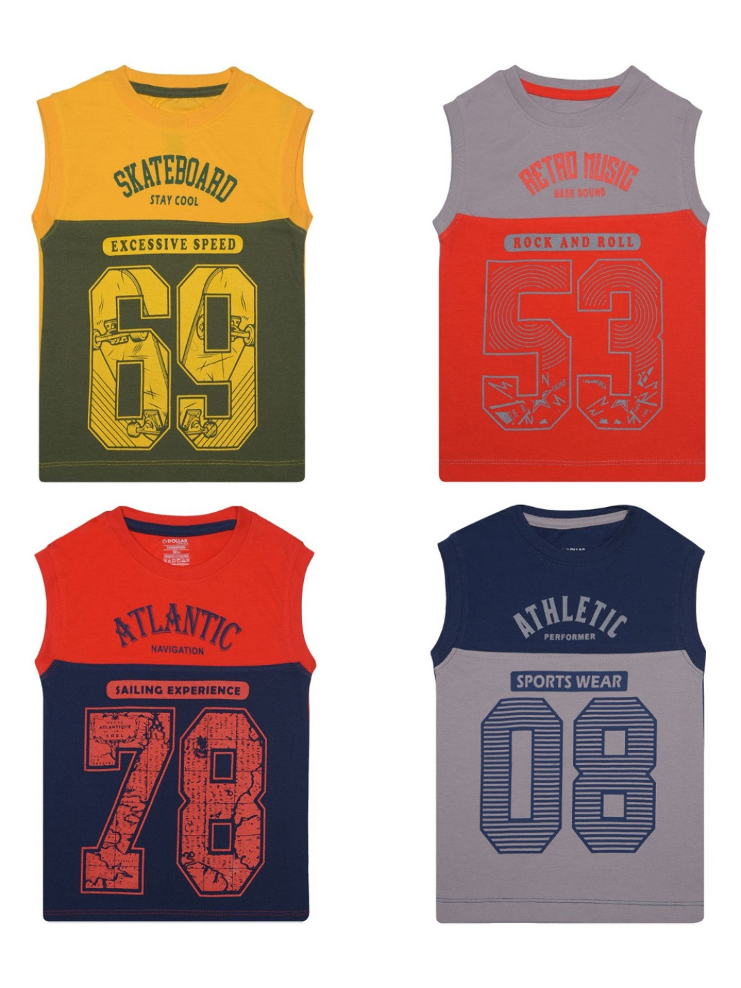 

Dollar Champion Kidswear Boys Pack Of 4 Graphic Printed Round Neck Cotton T-Shirt, Yellow