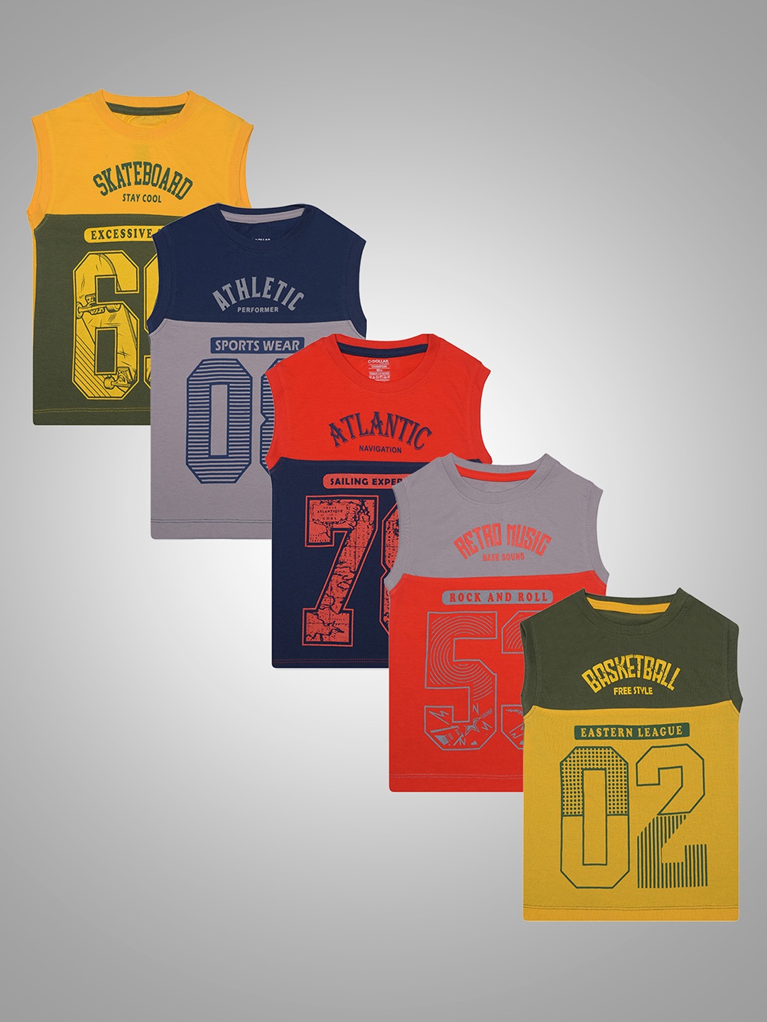 Dollar Champion Kidswear Boys Pack Of 5 Varsity Printed T-shirts, Green