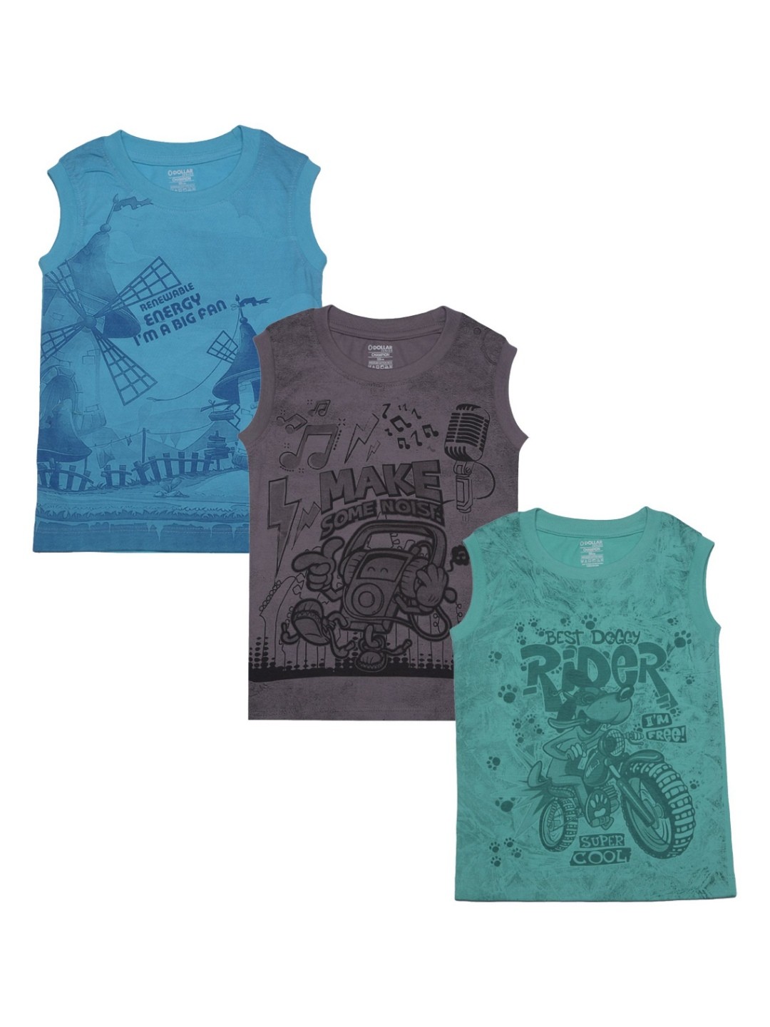 

Dollar Champion Kidswear Boys Pack Of 3 Graphic Printed Round Neck Cotton T-Shirt, Blue