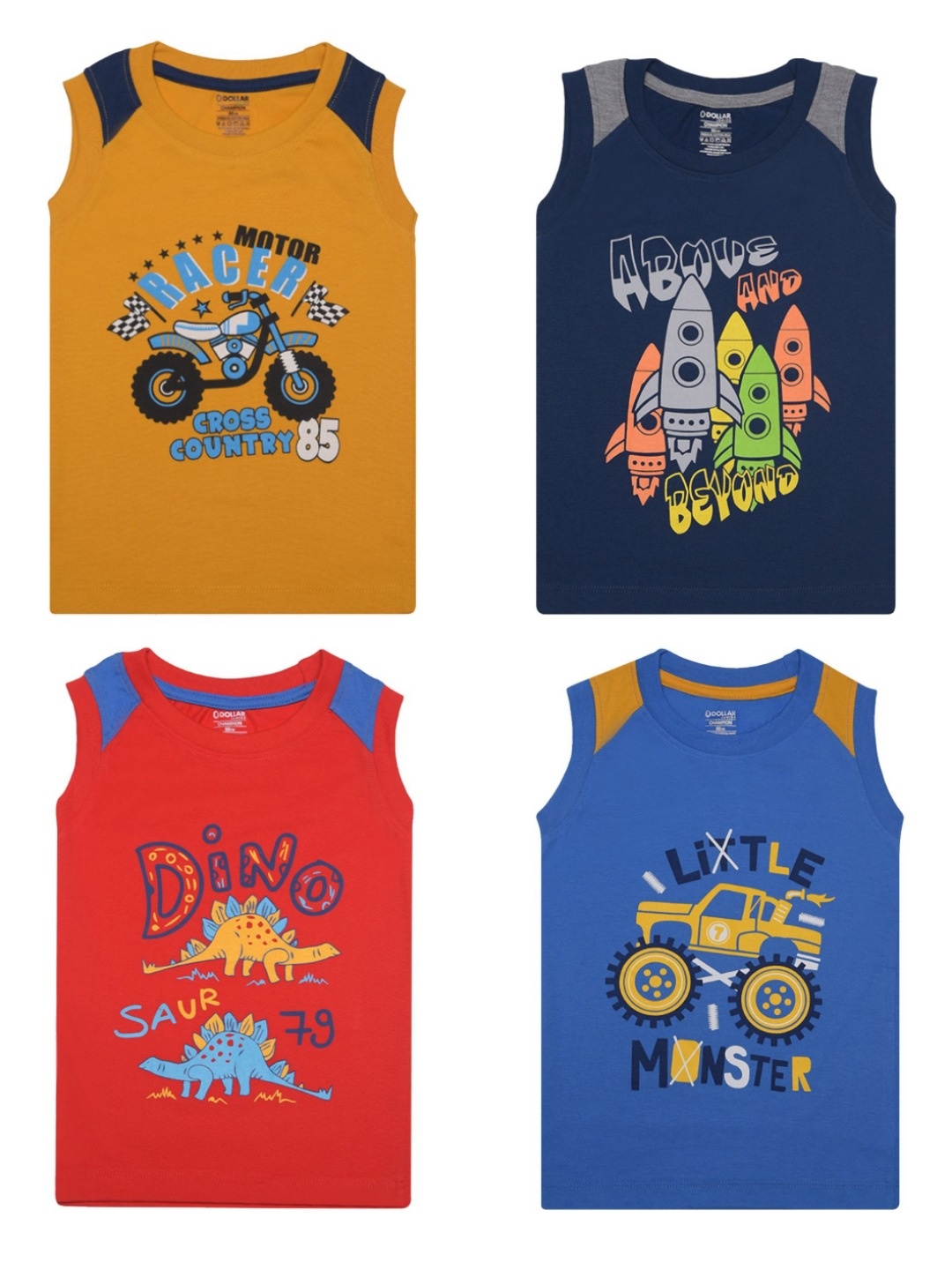 

Dollar Champion Kidswear Boys Pack Of 4 Graphic Printed Round Neck Cotton T-Shirt, Yellow