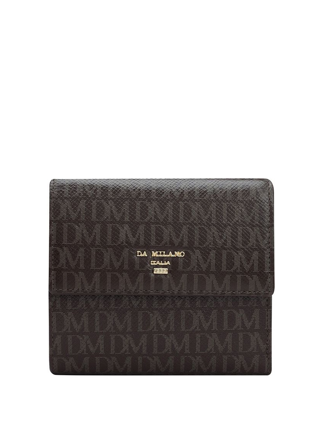 

Da Milano Women Typography Printed Button Closure Leather Three Fold Wallet, Brown