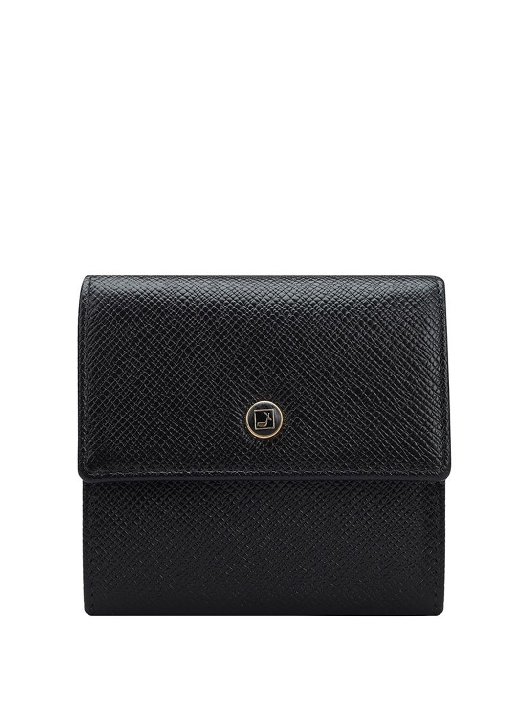 

Da Milano Women Textured Leather Three Fold Wallet, Black