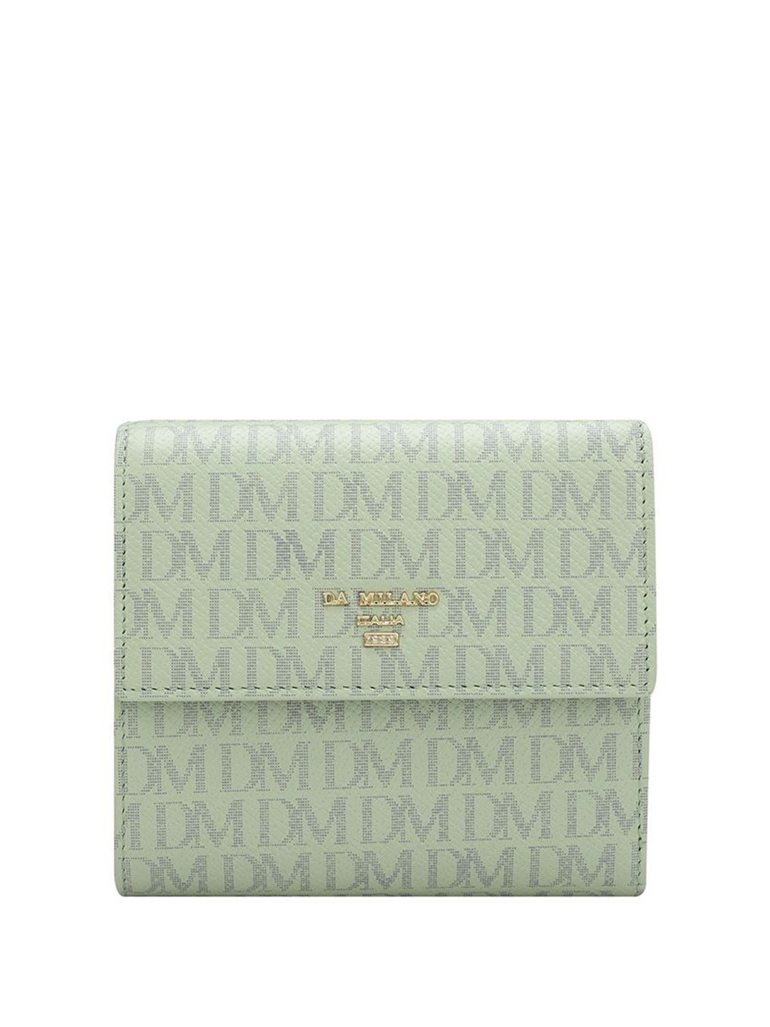

Da Milano Women Typography Printed Leather Three Fold Wallet, Green