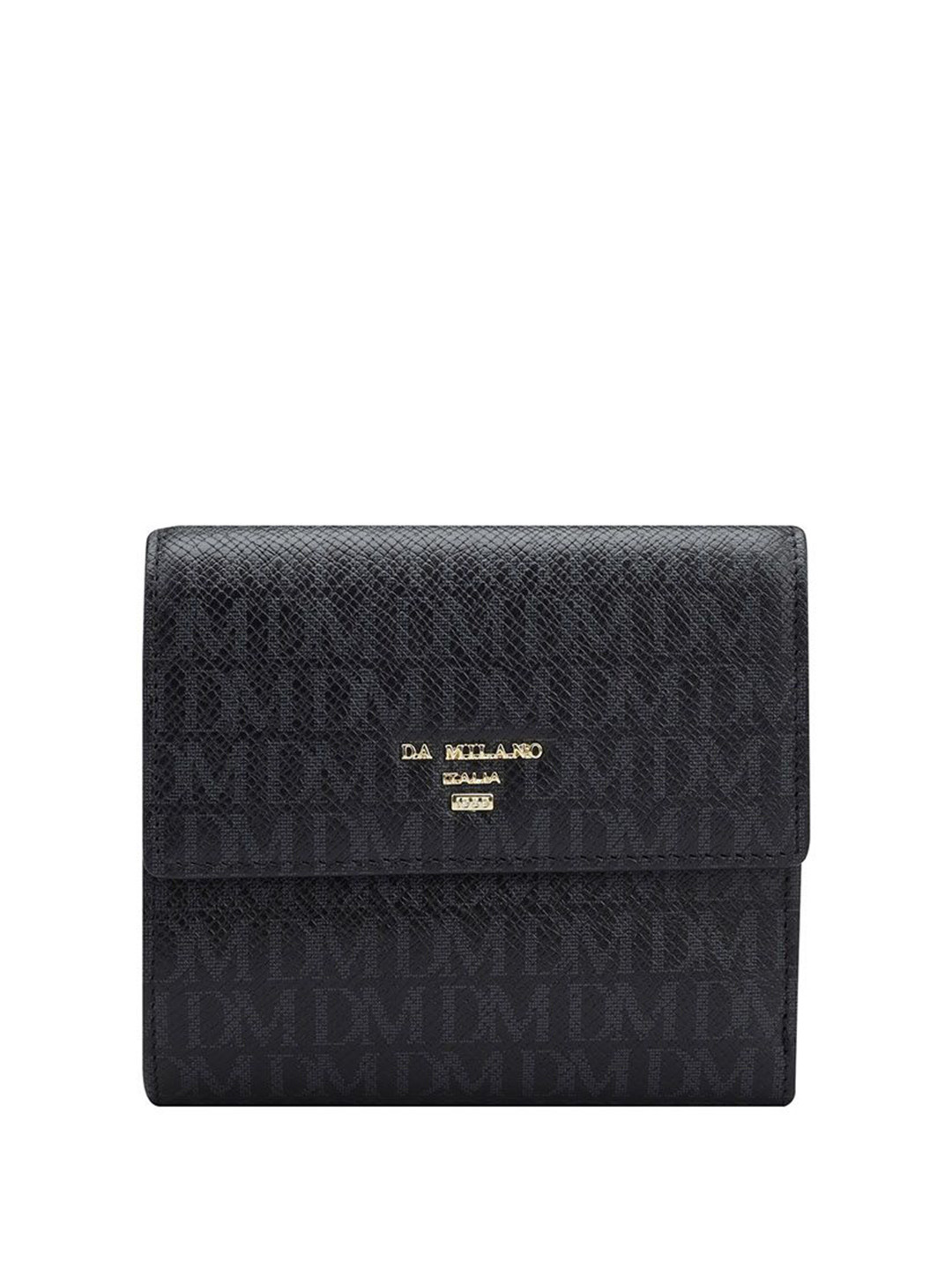 

Da Milano Women Printed Leather Three Fold Wallet, Black