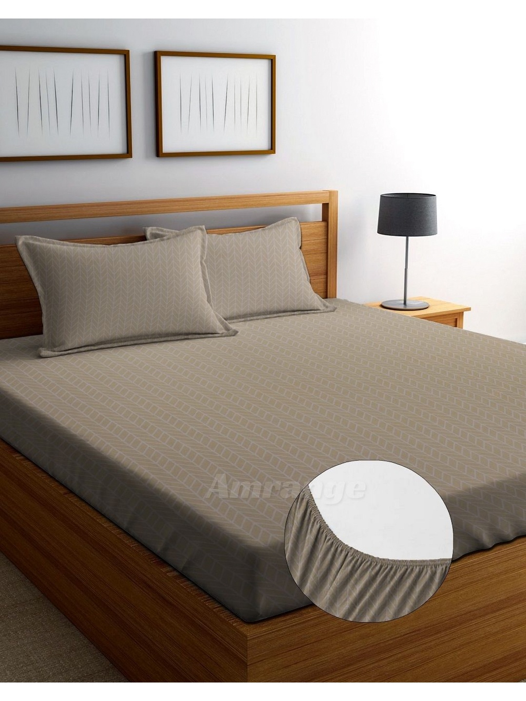 

AMRANGE Beige 250 TC Microfiber King Fitted Bedsheet With 2 Pillow Covers