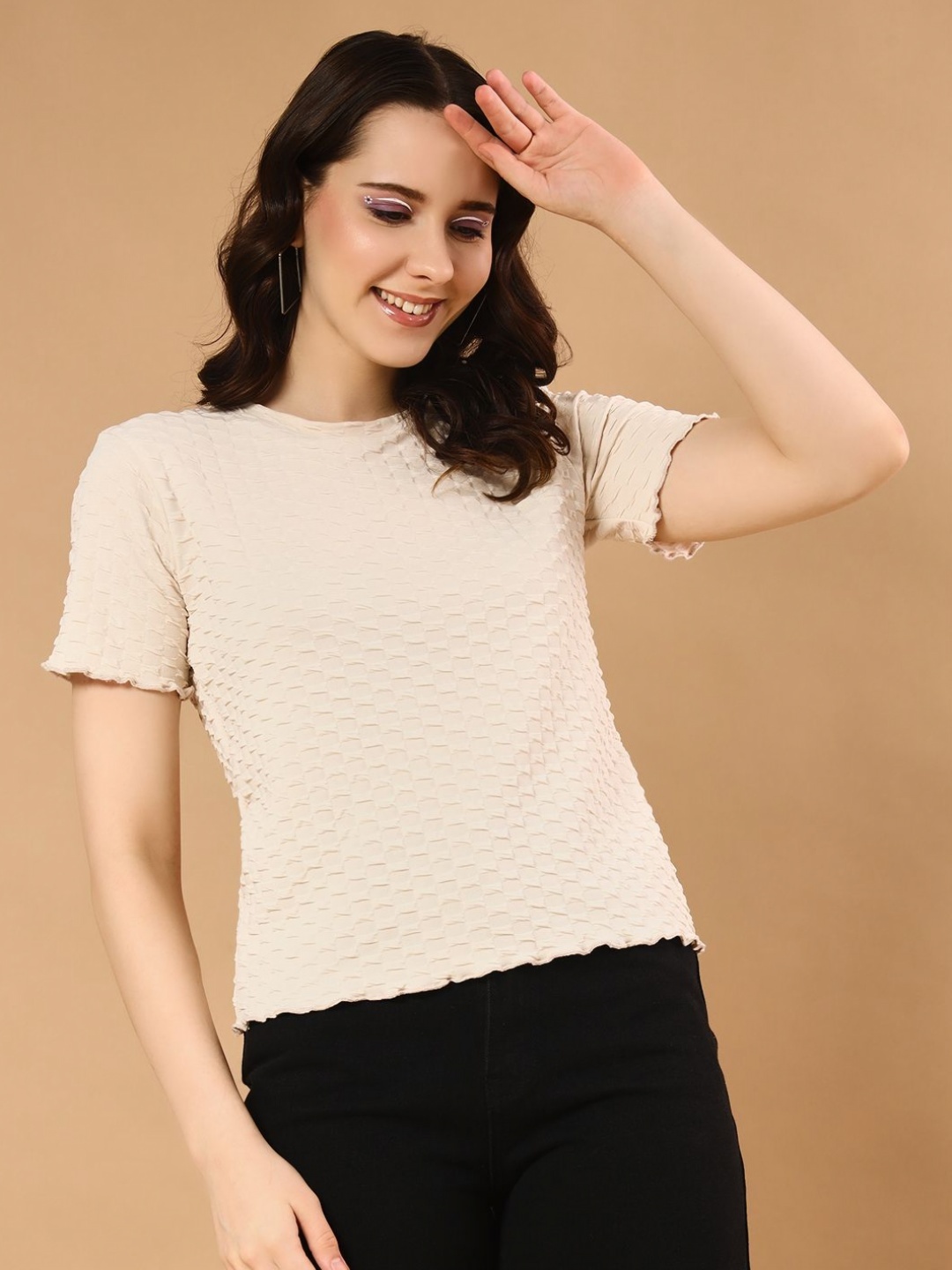 

The Dry State Women Solid Round Neck T-Shirt, Cream